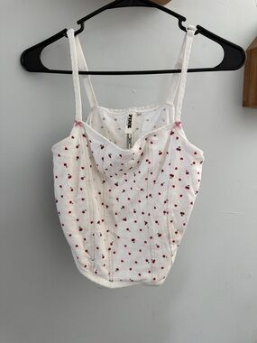 PINK Victoria's Secret White Cami with Red Cherry Print
